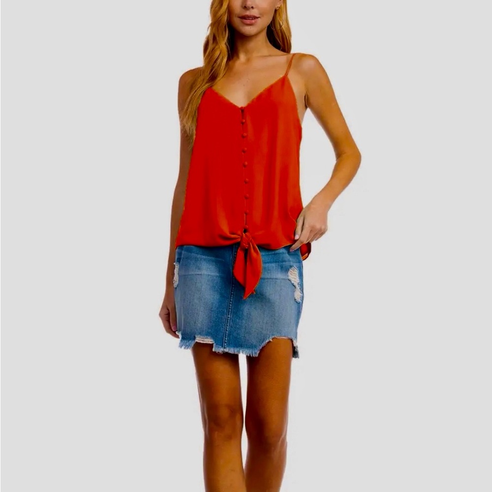 Orange/Red Front Tie Tank Top With Front Button NWT